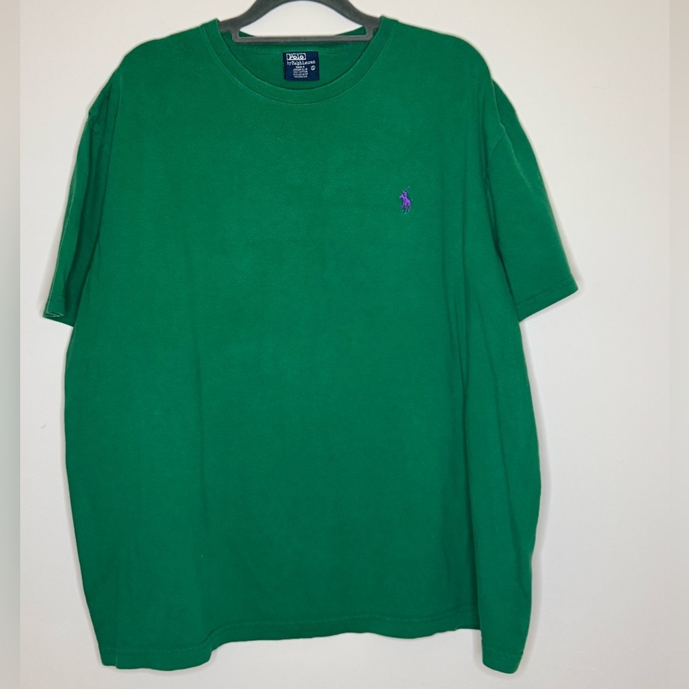 Polo by Ralph Lauren Men's Green T-Shirt with Purple Logo size XL